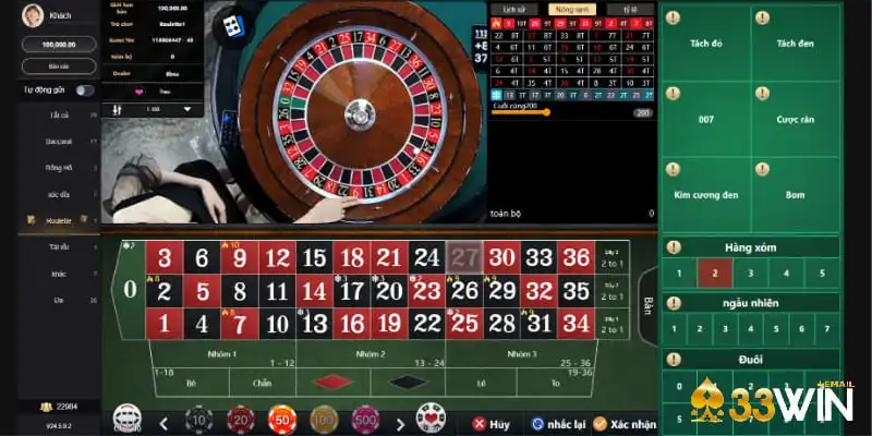 Tham gia đặt cược roulette sôi động tại live casino 33Win