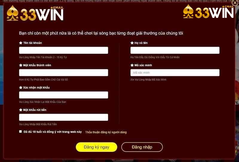 Đăng ký nhanh tài khoản cược bài tiến lên miền nam 33win ngay